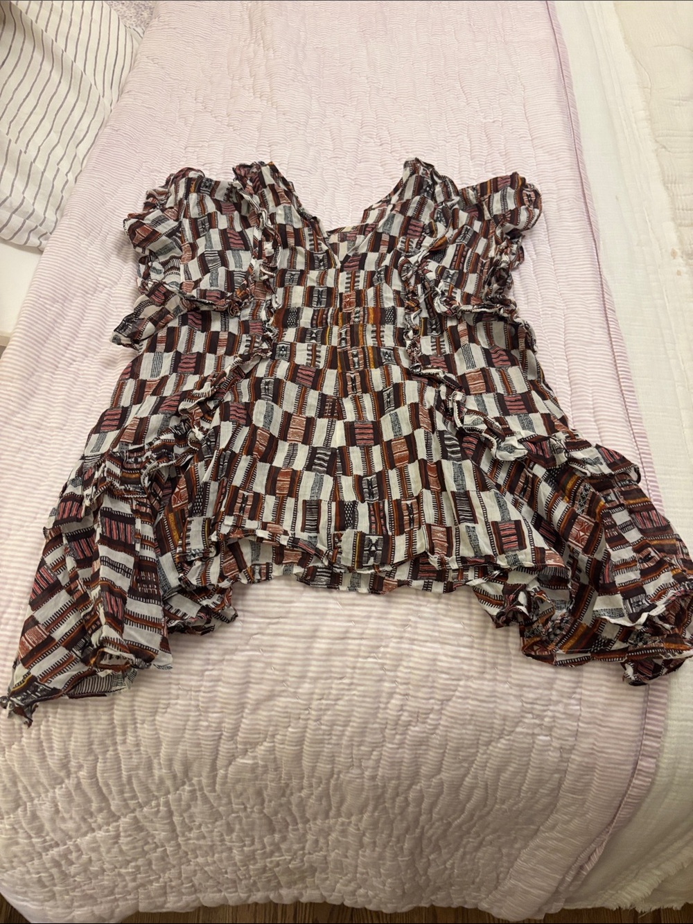 Isabel Marant Ruffled Geometric Patchwork Top in Brown, Cream & Rust - Picture 5 of 5